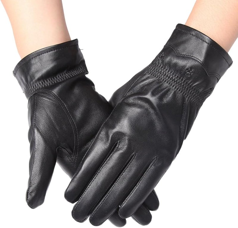 woobles Women's Leather Gloves Thermal Lining Driving Motocycle Biker Glove - Image 1